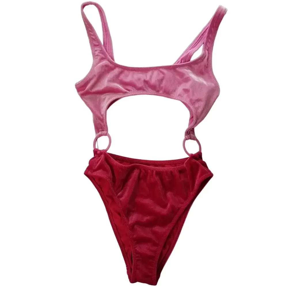 Kendall & Kylie Velvet Pink on Pink Color Block Swimsuit, Size XS, New with Tags